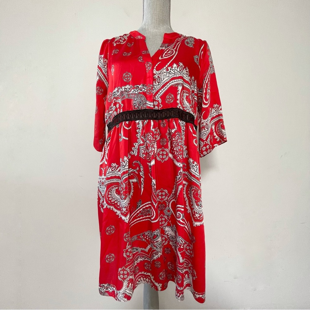 River Island bandana scarf print dress red caftan style beach cover Y2K 2010
